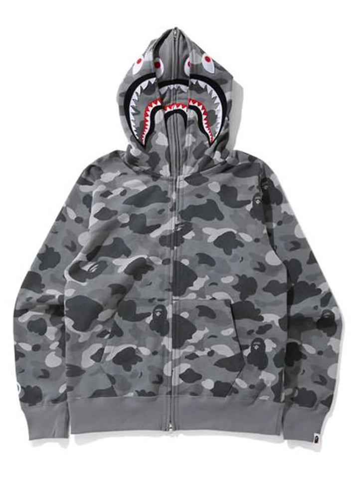 A Bathing Ape Colour Camo Shark Wide Full Zip Double Hoodie Grey [SS21] Prior