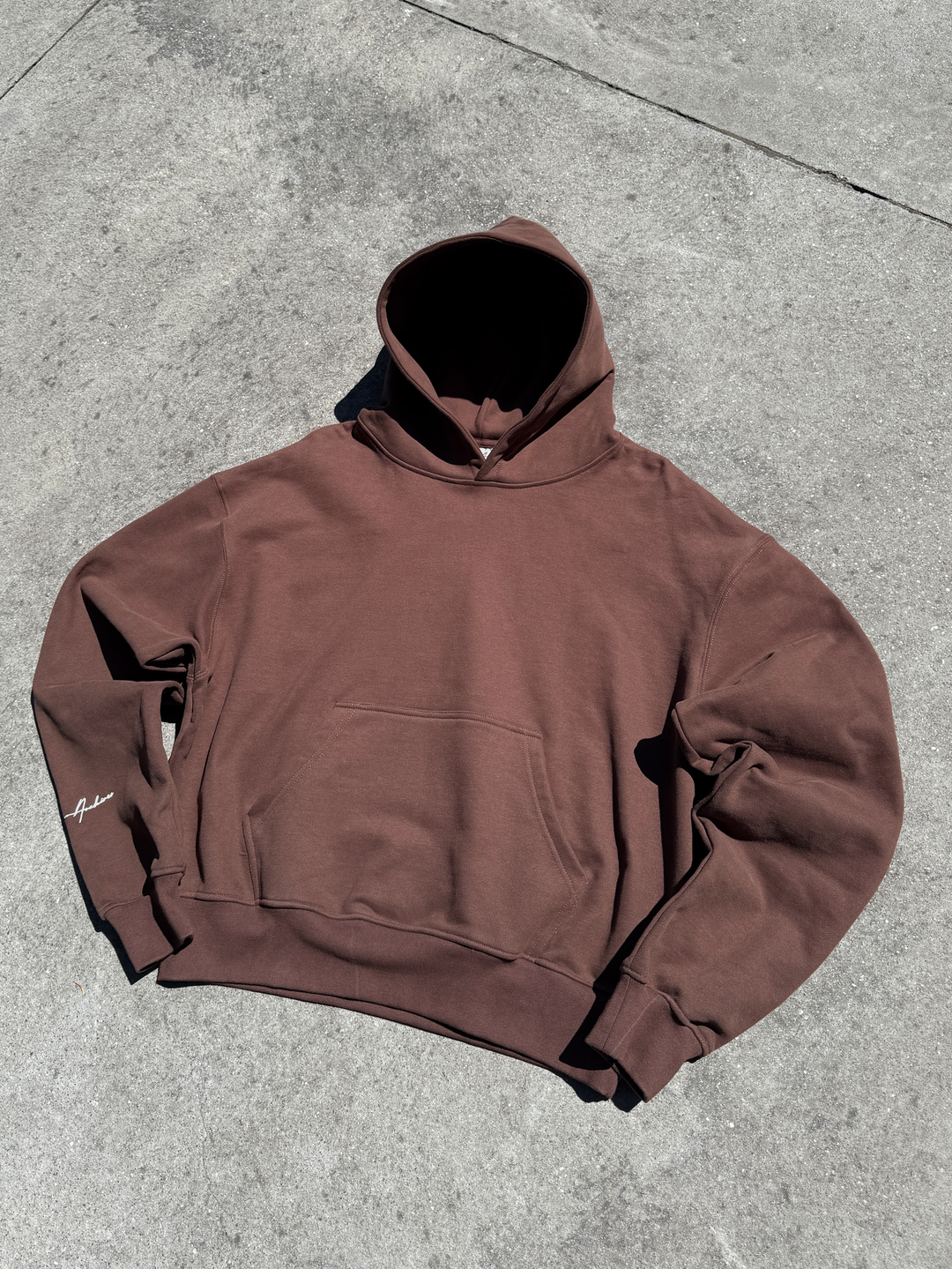 Prior Embroidery Logo Oversized Cropped Hoodie Cocoa