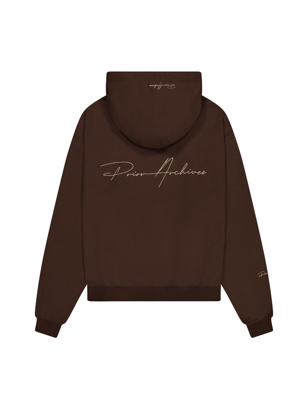 Prior Embroidery Logo Oversized Cropped Hoodie Cocoa - Prior