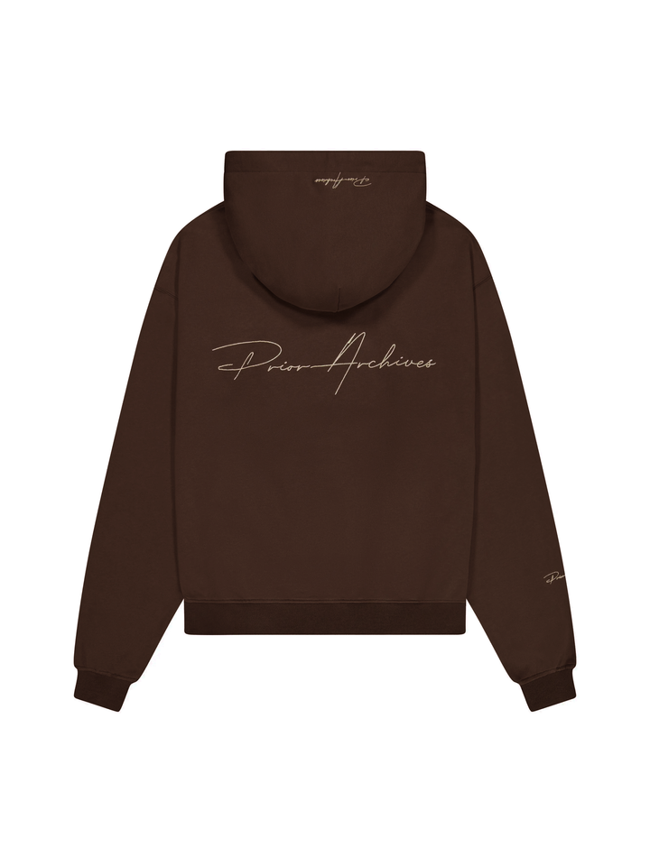 Prior Embroidery Logo Oversized Cropped Hoodie Cocoa - Prior