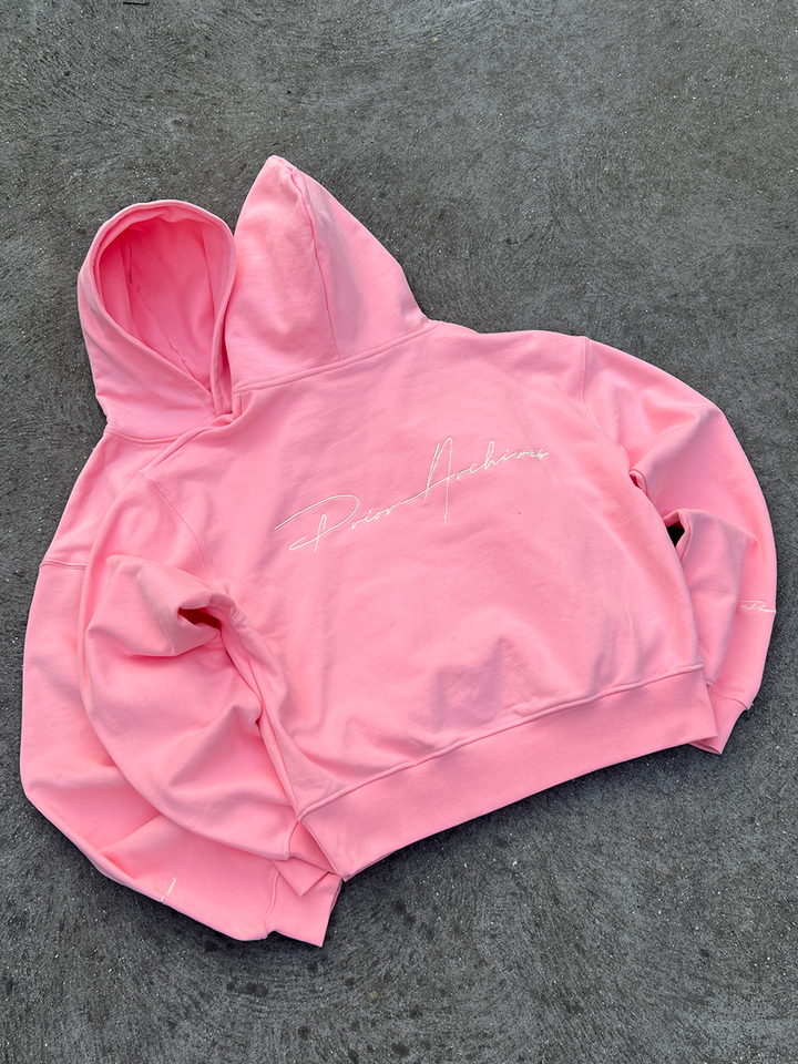 Prior Embroidery Logo Oversized Cropped Hoodie Sakura