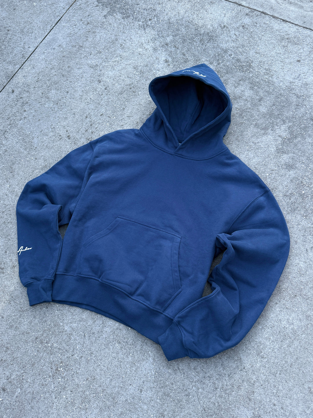 Prior Embroidery Logo Oversized Cropped Hoodie Midnight Navy