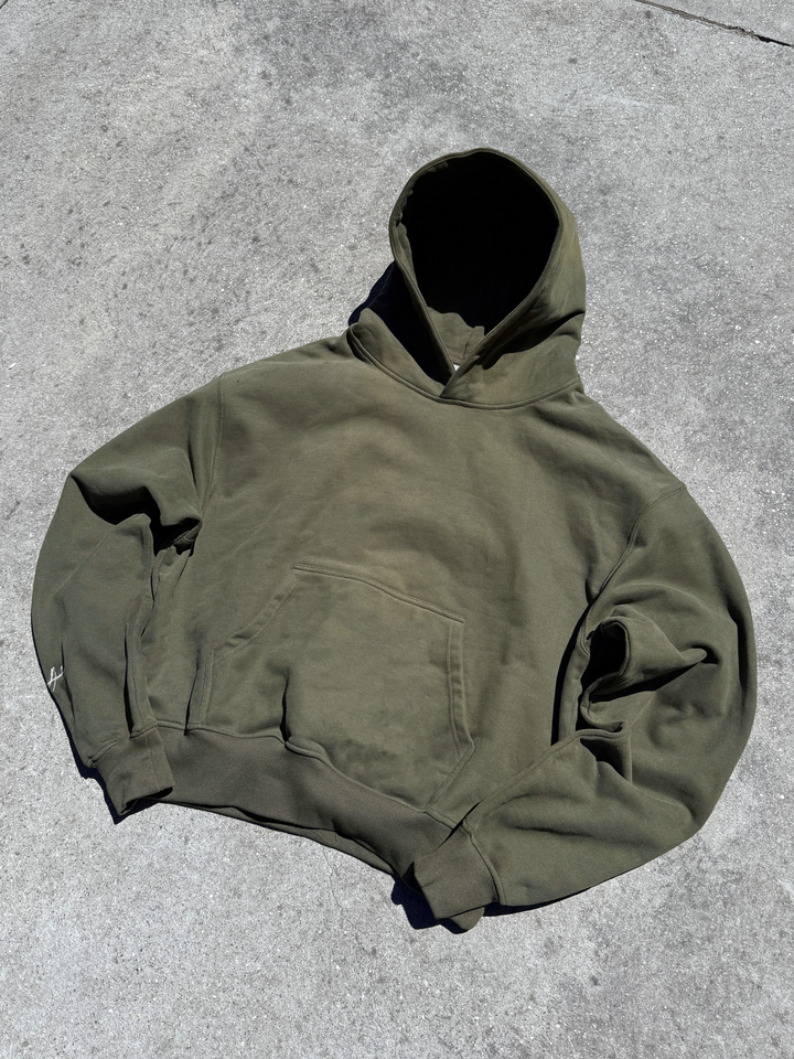 Prior Embroidery Logo Oversized Cropped Hoodie Oil